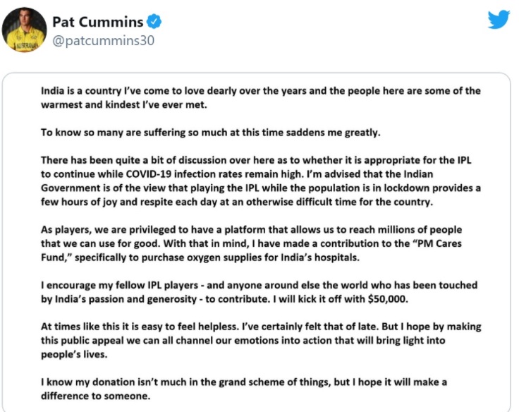 pat cummins tweet